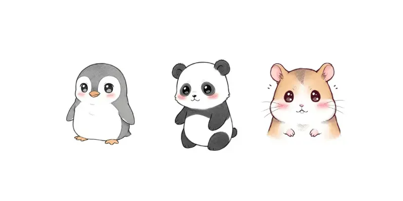 Kawaii Chibi Animal Sketch Sets generated by undefined