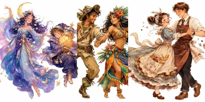 Whimsical Dancing Couples Art Packs generated by undefined