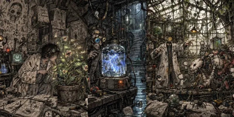 Surreal Mad Scientist Lab Illustrations