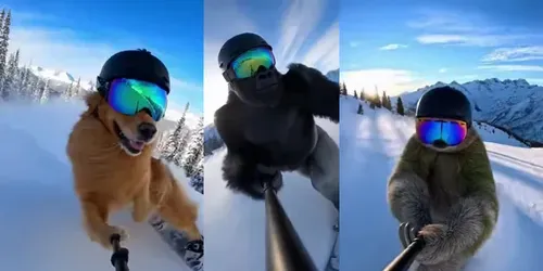Animal Pov Snowboard Selfies generated by sora