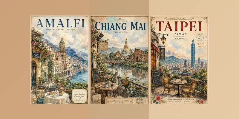 Vintage Watercolor Travel Posters generated by undefined