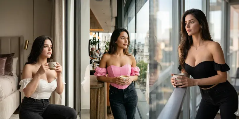 Models With Bustier Tops And Coffee Poses generated by undefined