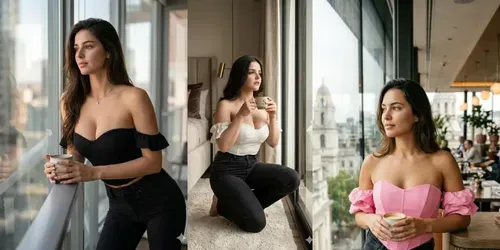 Models With Bustier Tops And Coffee Poses generated by gemini-image