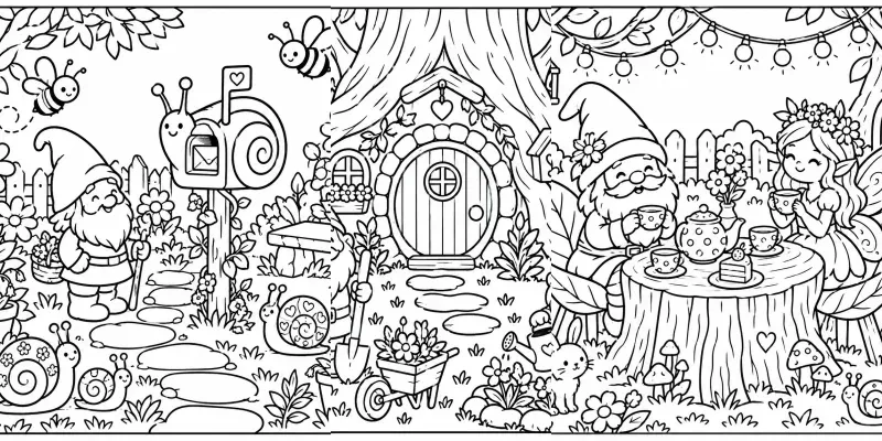 Cozy Fairy Gnome Easy Coloring Pages