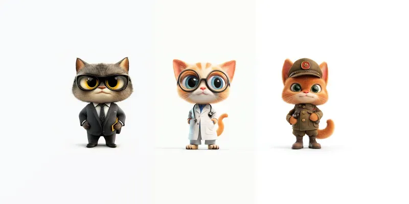 Cute 3D Job Cats On White Background generated by undefined