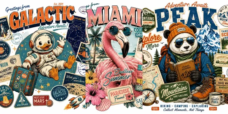 Vintage Travel Collage Tee Generator generated by undefined
