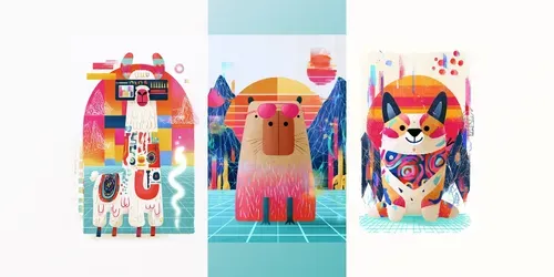 Synthwave Chill Animals Tshirt Designs generated by midjourney