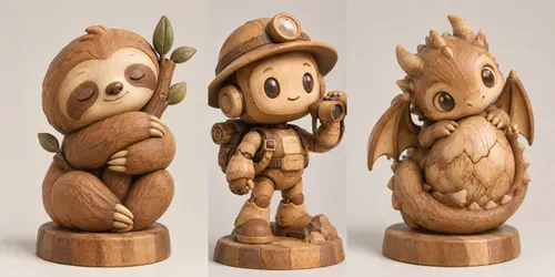 Wooden 3D Character Sculptures generated by chatgpt-image