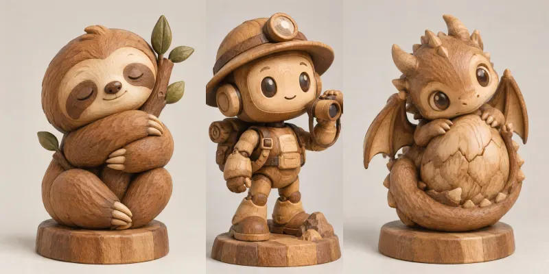 Wooden 3D Character Sculptures