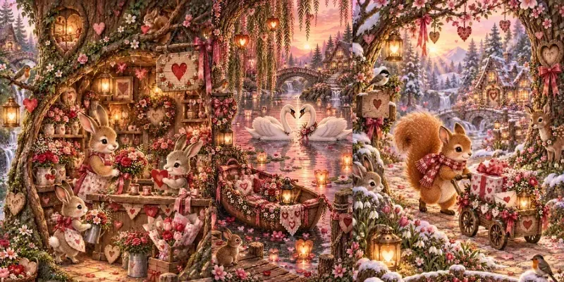 Woodland Valentines Illustrations