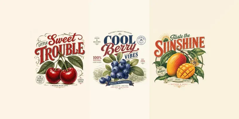 Vintage Fruit Typography Art Packs generated by undefined