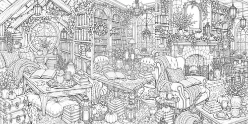 Cozy Autumn Book Cafe Adult Line Art generated by chatgpt-image