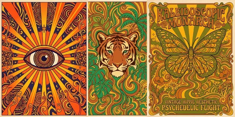 70s Retro Psychedelic Art Posters generated by undefined