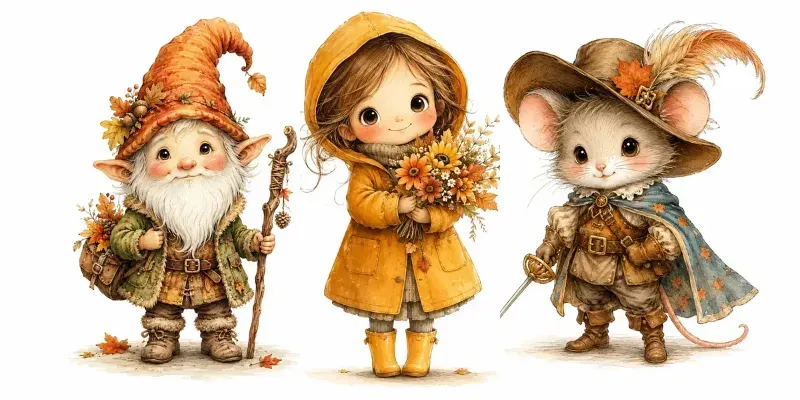 Cute Autumn Character Watercolor Cliparts generated by undefined