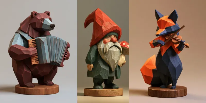 Handcrafted Stylized 3D Carved Figurines