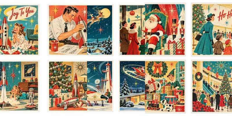Retro Atomic Christmas Postcards