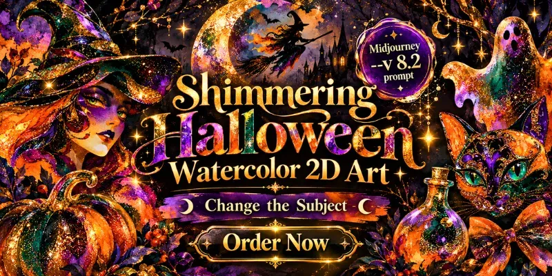 Shimmering Halloween Watercolor 2D Art