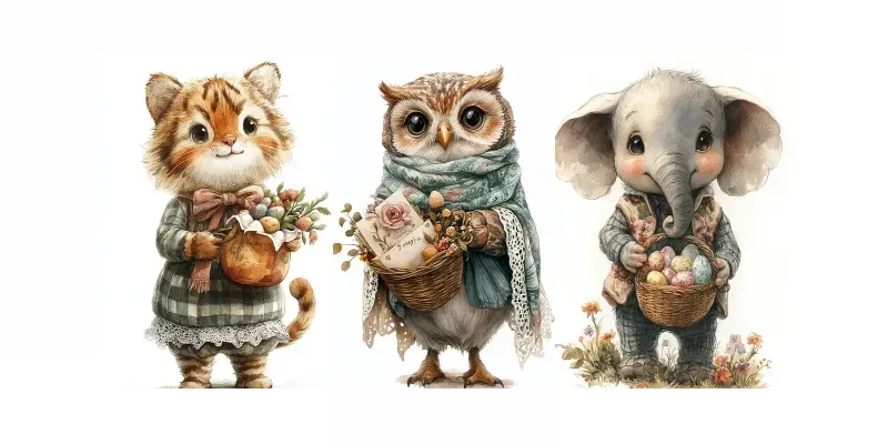 Coquette Easter Animals Cliparts