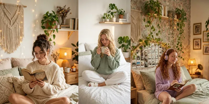 Aesthetic Girl Cozy Bedroom Portraits generated by undefined