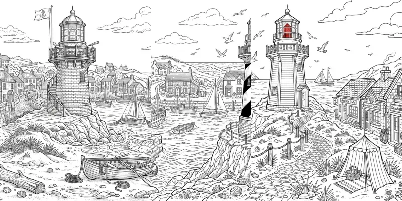 Lighthouse Coastal Town Coloring Pages generated by undefined