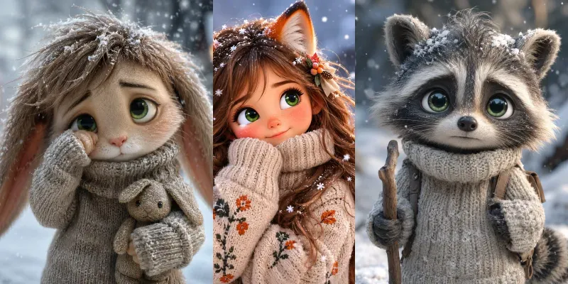 Cozy Winter 3D Character Portraits generated by undefined