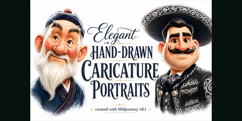Elegant Handdrawn Caricature Portraits generated by undefined