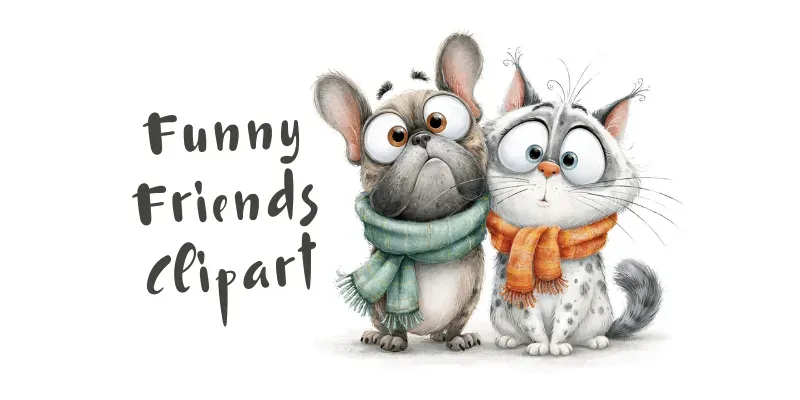 Funny Watercolor Dog And Cat Clipart generated by undefined