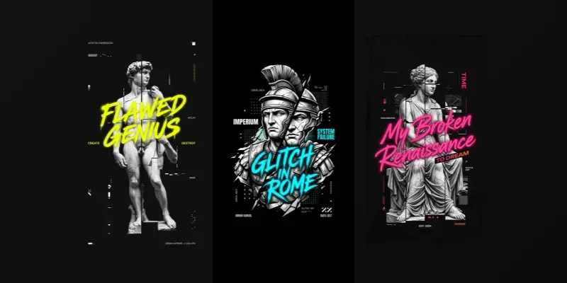 Urban Glitch Statue Streetwear Tshirts