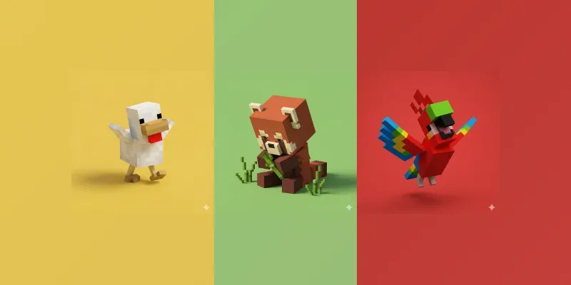 3D Voxel Baby Animals In Minecraft Style generated by undefined