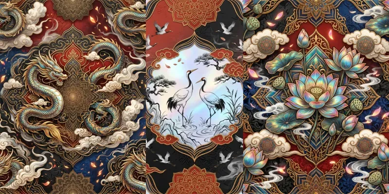 Oriental Seamless Pattern Fabric Art generated by undefined