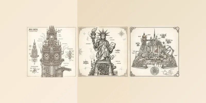 Steampunk Monument Line Art Generator generated by undefined