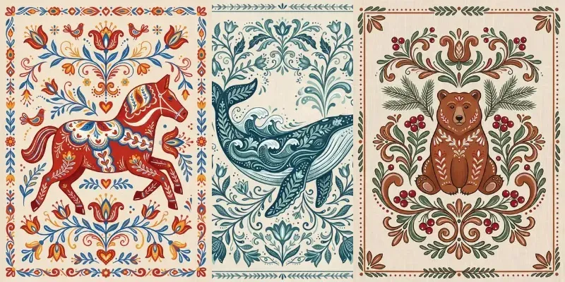 Nordic Folk Art Animal Illustrations generated by undefined
