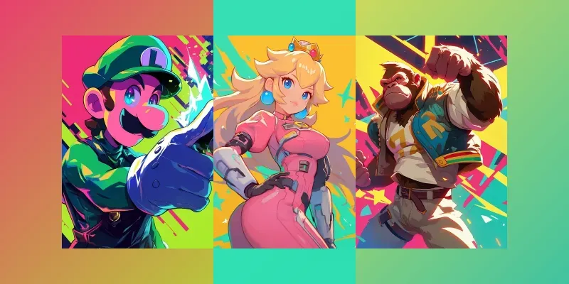Retro Futurism Nintendo Characters generated by undefined