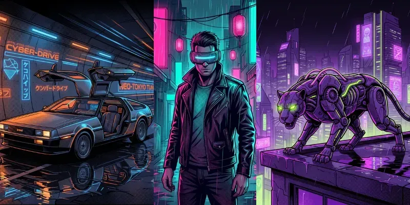 Retro Cyberpunk Neon Vector Graphics generated by undefined