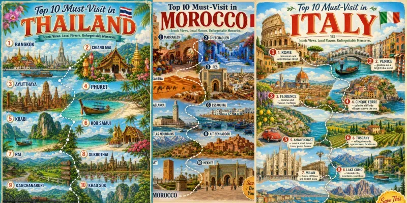 Top 10 Country Travel Destination Posters generated by undefined