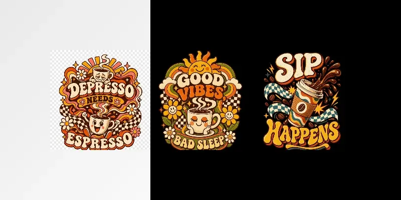 Groovy Retro Coffee Tshirt Designs generated by undefined