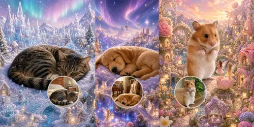 Pets In Miniature Fantasy Worlds generated by chatgpt-image