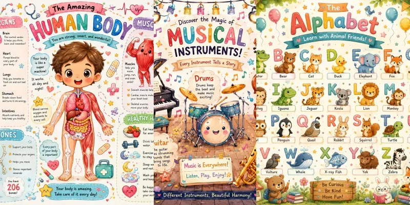 Cute Kawaii Learning Posters generated by undefined