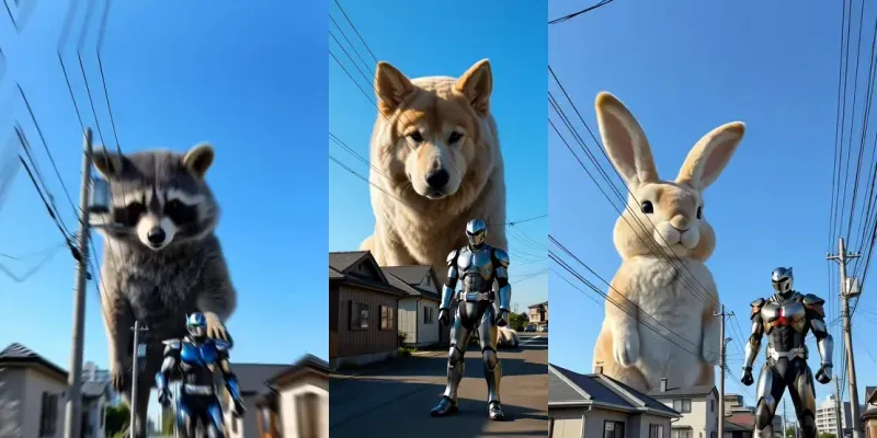 Giant Cat Vs Armored Hero City Scenes generated by undefined