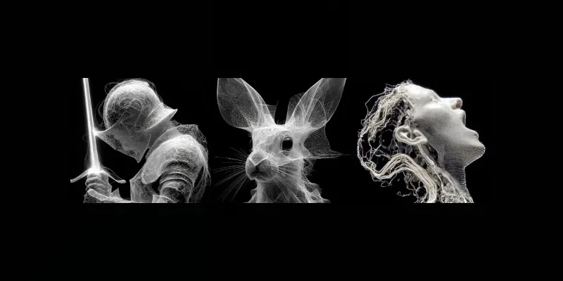 Digital Wireframe Myth Portraits generated by undefined