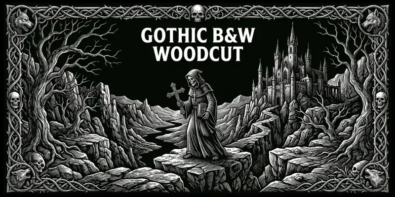 Gothic Fantasy Woodcut Illustration Cards generated by undefined