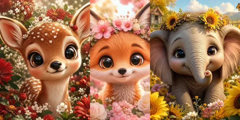 Cute Animal Flower Portraits generated by undefined