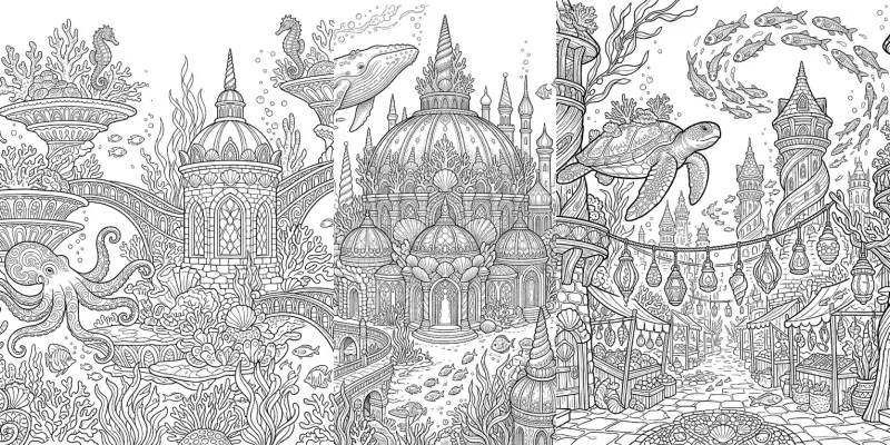 Enchanted Underwater City Coloring Pages generated by undefined