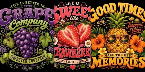 Retro Fruit Typography Tshirts generated by chatgpt-image