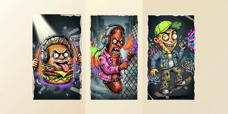 90s Grunge Food Mascot Posters generated by undefined