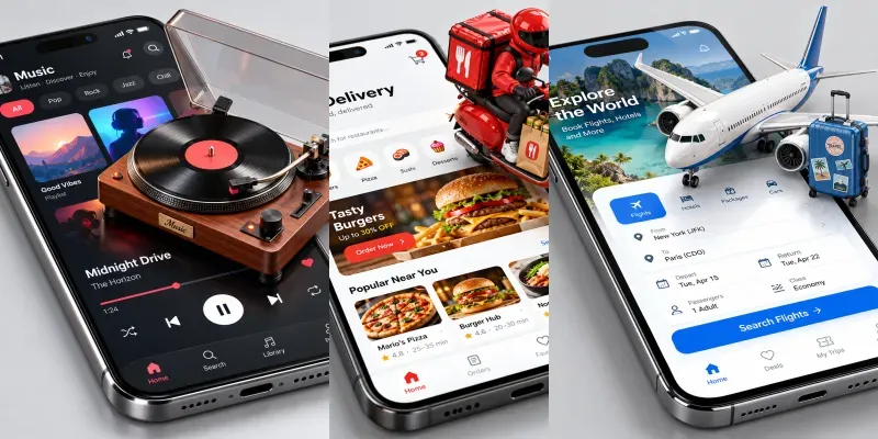 3D Smartphone Miniature App Mockups