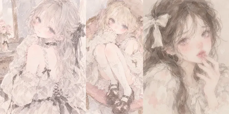 Soft Watercolor Girly Sketches Kawaii