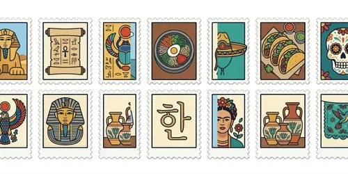 Stylized National Landmark Stamps generated by gemini-image