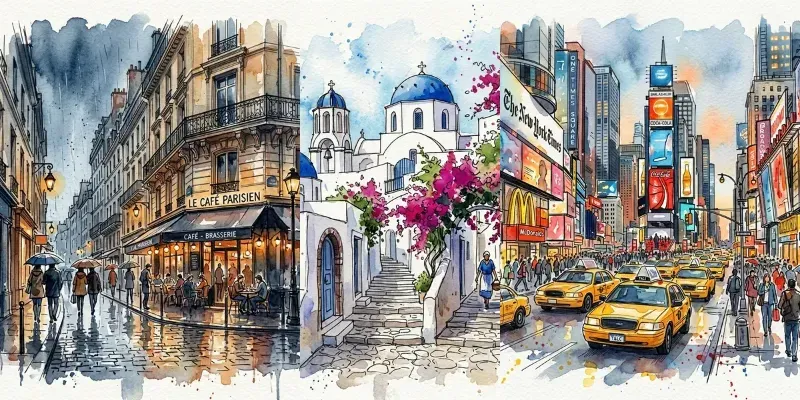 Watercolor Ink City Sketches generated by undefined