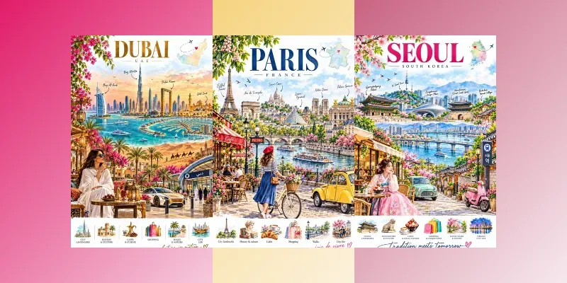 Vibrant Watercolor City Travel Posters